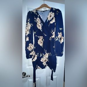 Long Sleeve Blue Flower Dress